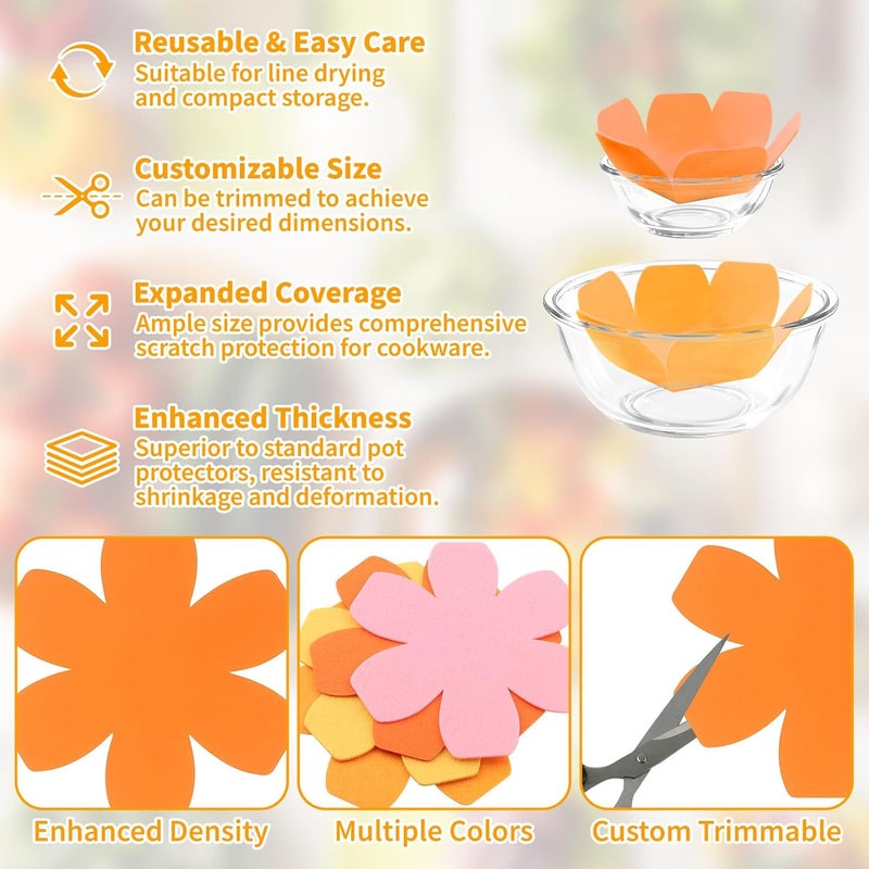 Notoke 12 PCS Pot and Pan Protectors, 4 Colors & 3 Sizes Thicker Felt Pan Protector Pads, Pot Separators for Stacking, Anti-Slip Dividers to Protect Glass Ceramic Plates Cookware from Scratching - Image 3